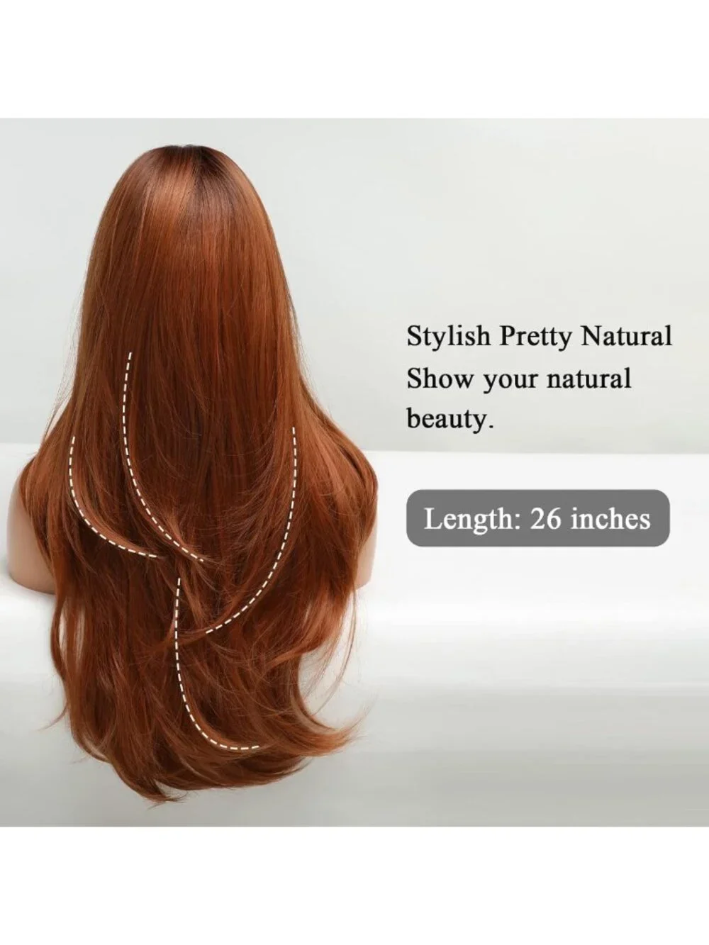 Long Auburn Curly Wig with Bangs - Layered Orange Synthetic Hair for Daily Wear